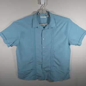 Cubavera Men XXL Blue Linen Blend Guayabera Shirt Embroidered Short Sleeve Beach